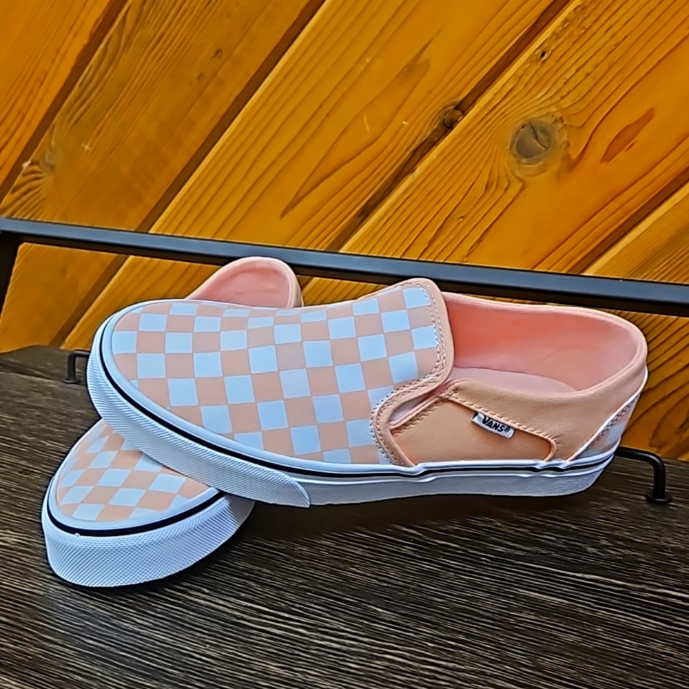 NEW Womens VANS Asher Checkerboard Tropical Peach Skate Shoes/ Sneakers Multi Sz